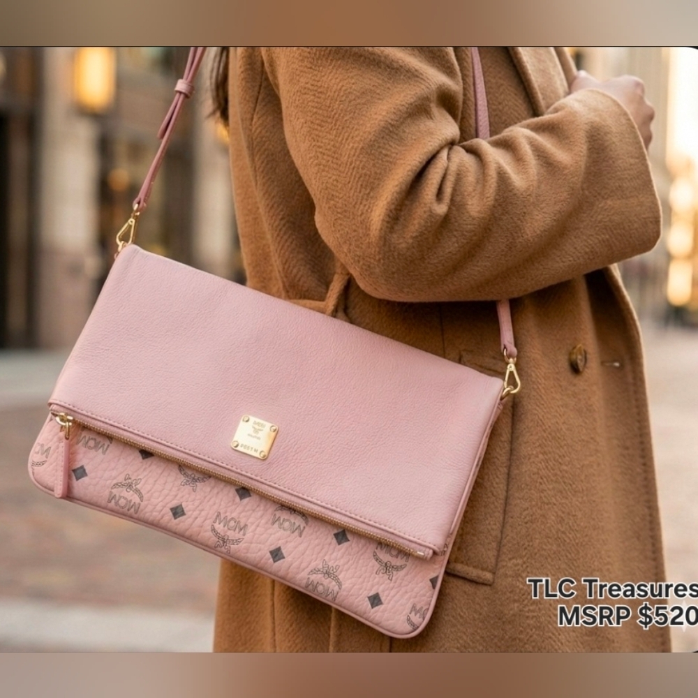 New MCM Visetos Corina Crossbody Bag Powder Pink 4pc Gift Set